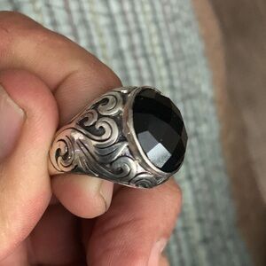 Men's Black Onyx Sterling-Style Statement Ring